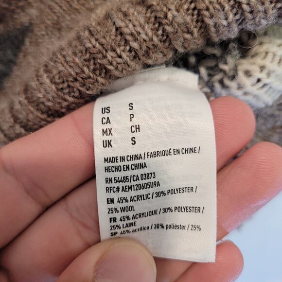 American Eagle Sweater Womens S Tan Aztec Wool Blend Knit Pullover Southwest - Picture 5 of 8